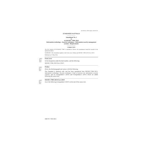 AS ISO/IEC 27001:2015 Amd 1:2016